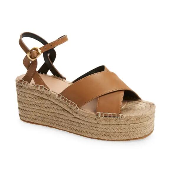Rag & Bone Sandals Womens EU 41 US 11 Tan Hera Leather Platform Wedge Espadrille - Picture 1 of 13